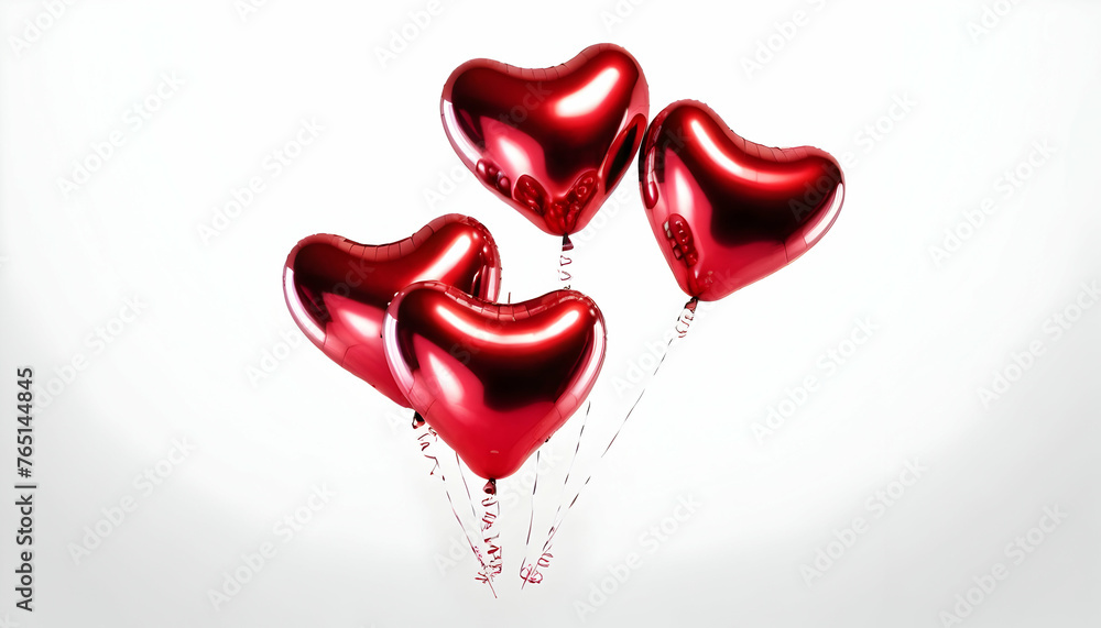 red big heart metallic balloons  isolated on white background.