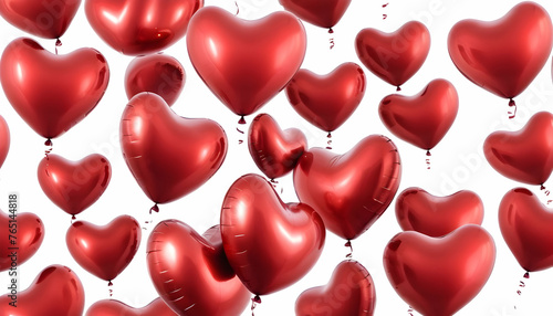 red big heart metallic balloons isolated on white background.