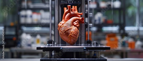 A 3D printer creating a lifesized, realistic human heart model for medical study, highlighting the details , Occlusion Mapping photo