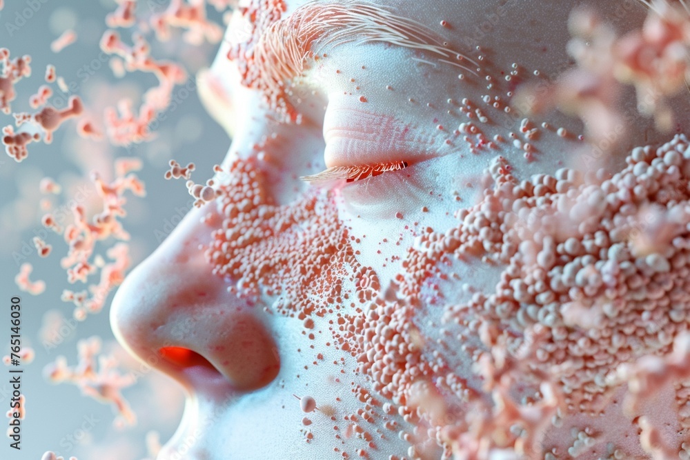 A stylized depiction of the skins microbiome and its role in acne