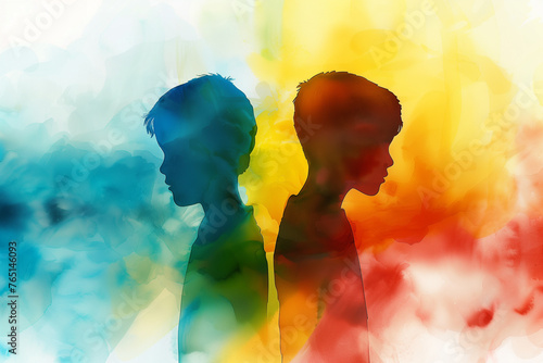 Watercolor backdrop portraying school bullying in vibrant colors