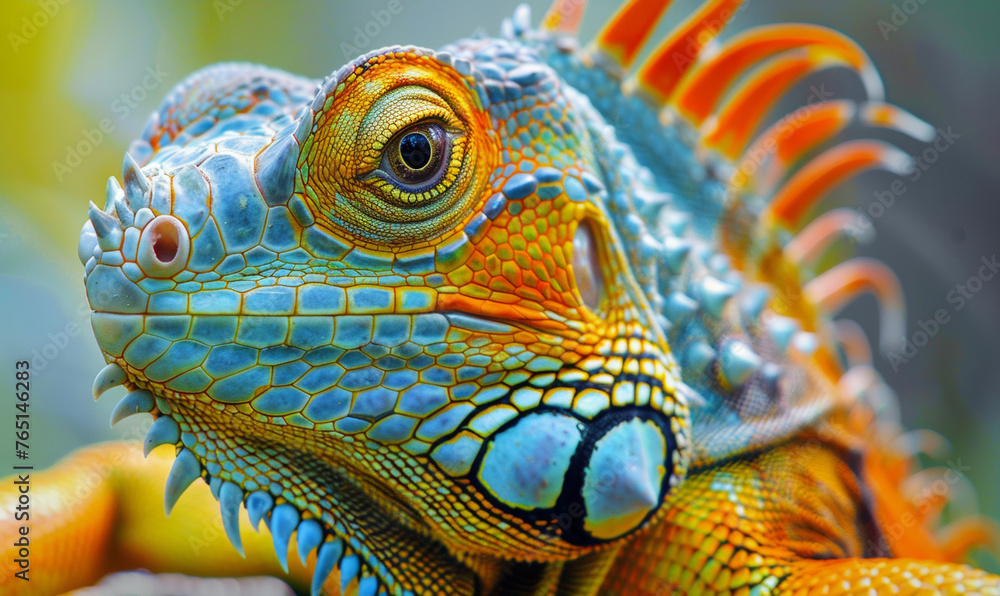 Fototapeta premium Portrait of a beautiful bright iguana. Exotic pet.