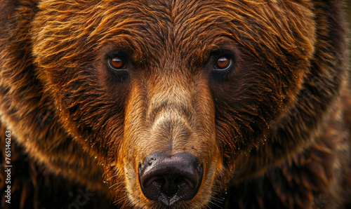 Close-up: portrait of a powerful adult brown bear. Strong and dangerous predator