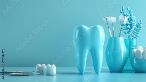 Dental Hygiene Display: Giant Tooth with Brushes and Floss, dentist furniture