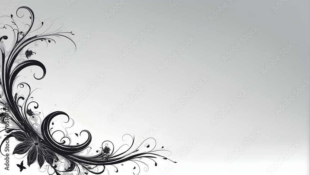 black and white background, floral decoration, copy space, space for text and design black and white background, floral decoration, copy space, space for text and design