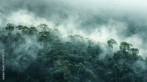 Mystical Fog Enveloping Dense Forest photo
