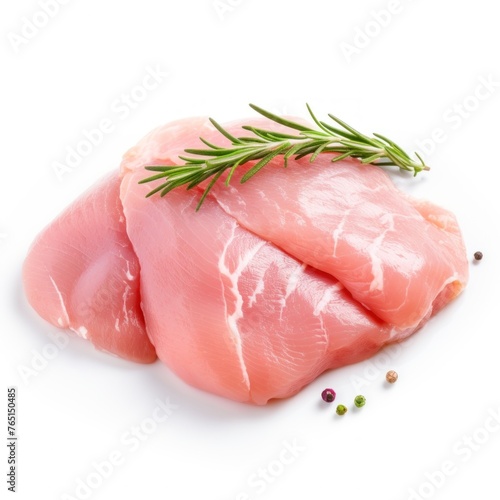 Fresh Raw Turkey Breast Fillet with Rosemary Isolated on White Background, High-Quality Poultry Image for Cooking Recipes and Food Blogs