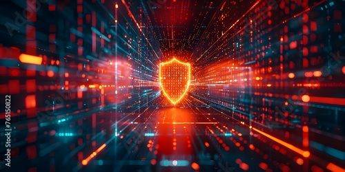 Symbolic Representation of Encrypted Data Shields for Enhanced Internet Security. Concept Cybersecurity, Data Encryption, Internet Protection, Shield Representations, Symbolic Art