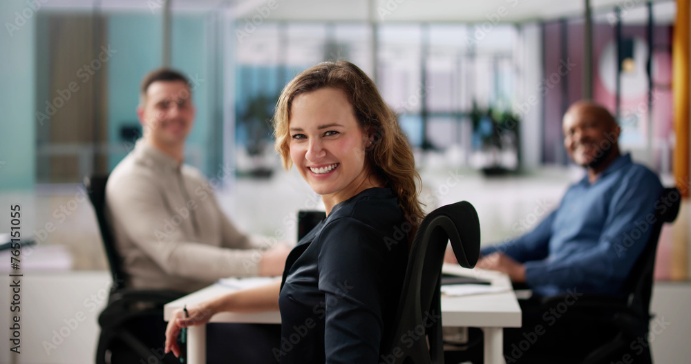 Woman Teamworking In Happy Diverse Group Woman Teamworking In Happy Diverse Group