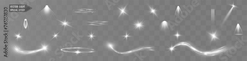 Light white wave and spotlight shine effect,glow line sparkle shine. Silver white wavy effects.	