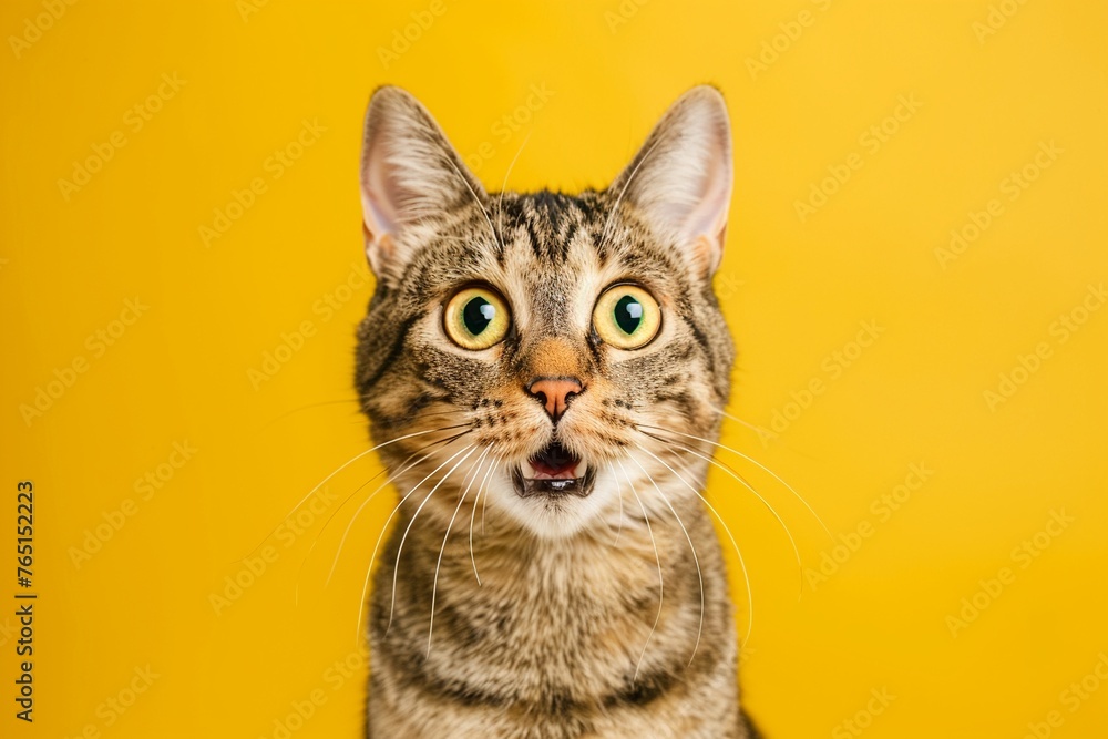An Amazed tabby cat with wide open eyes and mouth