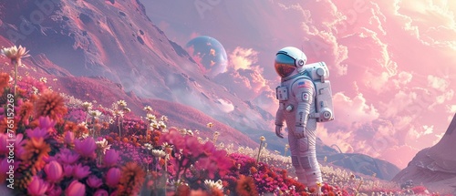 An Astronauts on a journey exploring a vivid