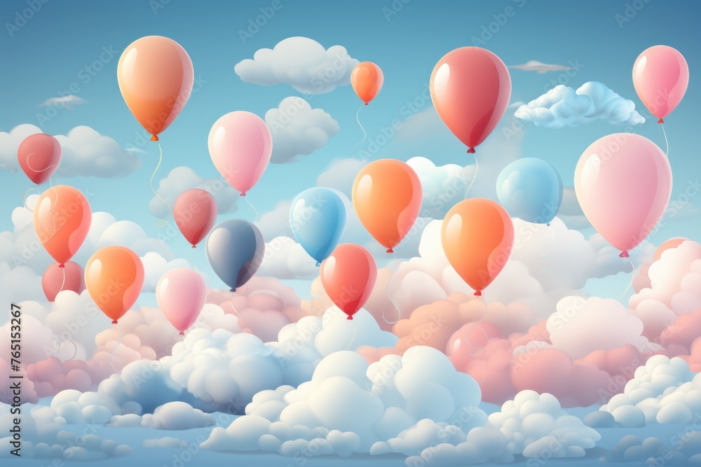 Colorful balloons flying in the sky, perfect for party decorations or celebrations