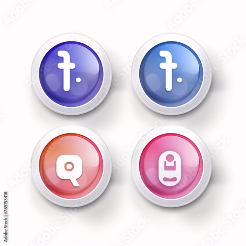 Vector set of colorful 3d buttons with different symbols on white background