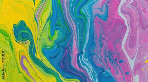 a close up of a multicolored liquid substance with drops of water on the top and bottom of it.