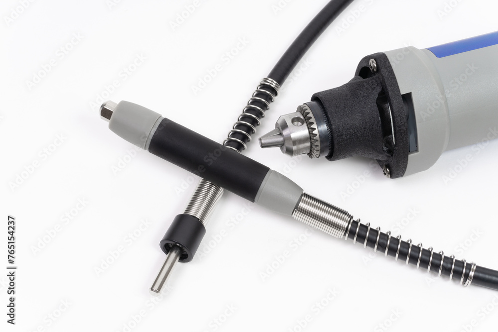 Rotary Tool and Flexible Shaft Isolated on White Rotary Tool and Flexible Shaft Isolated on White