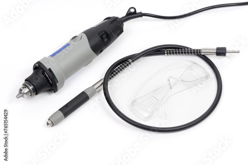 Compact Drill with Flexible Shaft and Safety Glasses