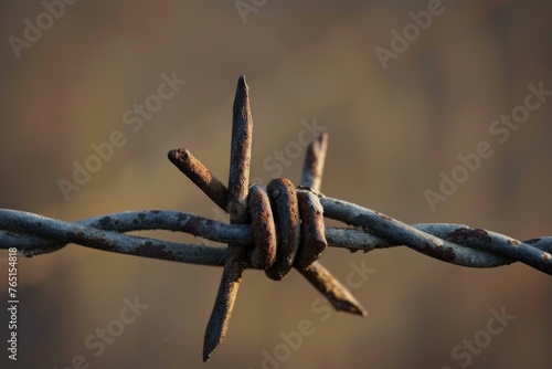 Barbed wire field closeup. Freedom steel. Generate Ai