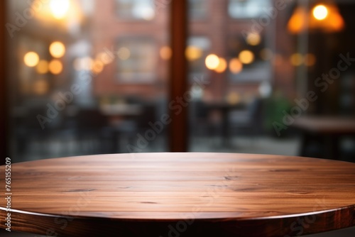 A wooden table placed in front of a window