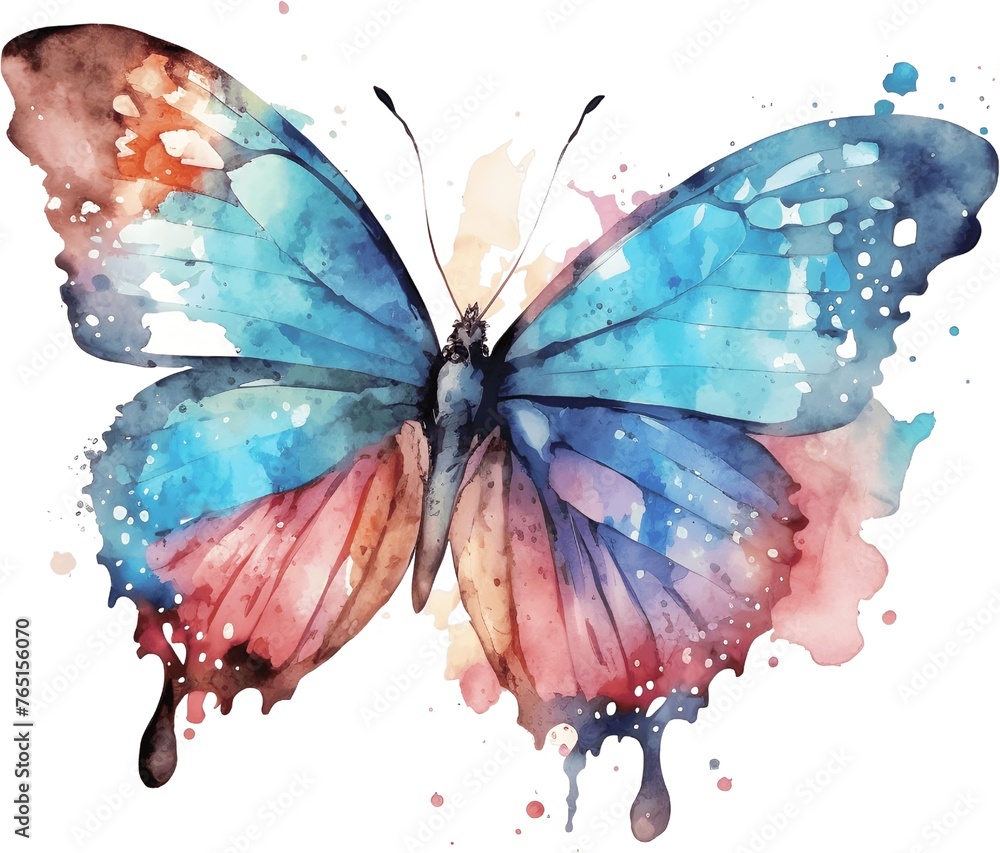 Abstract multi-colored watercolor butterfly