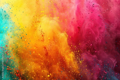 Explosion of colorful powders on black - A vivid and dynamic explosion of multicolored powders creating an abstract and artistic effect on a black background © Mickey