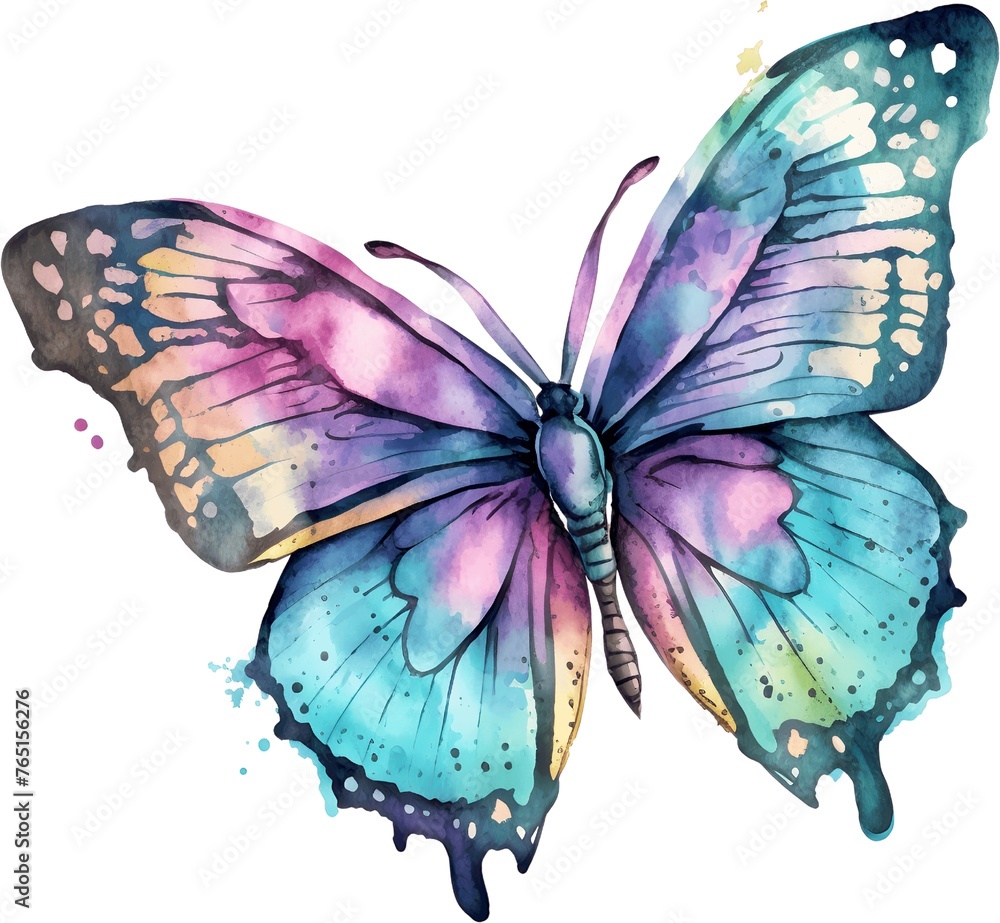 Abstract multi-colored watercolor butterfly