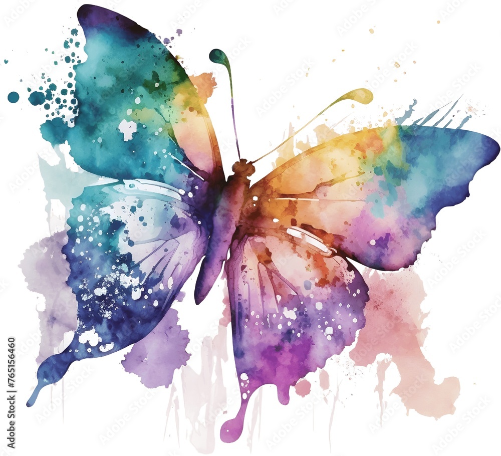 Abstract multi-colored watercolor butterfly