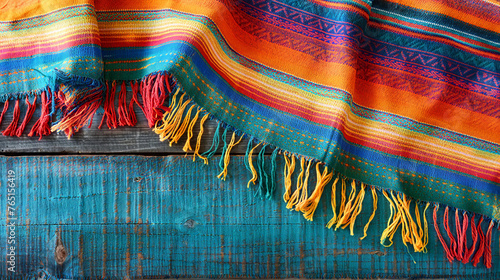 Cinco De Mayo Celebrations: Multi-color Striped Mexican Poncho Background, Traditional May 5th Fiesta Blanket Rug Pattern - Vibrant Copy Space Holiday Image 