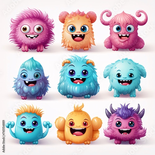 Cute monsters cartoon characters set. Vector illustration of cute monsters.