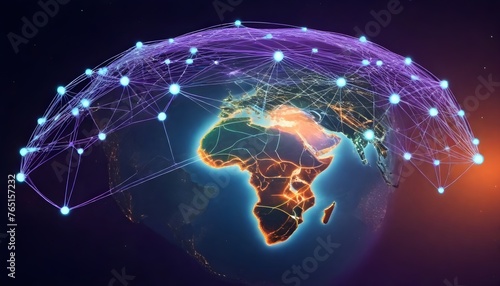 earth glowing network connections and nodes overlaying the surface against a dark background