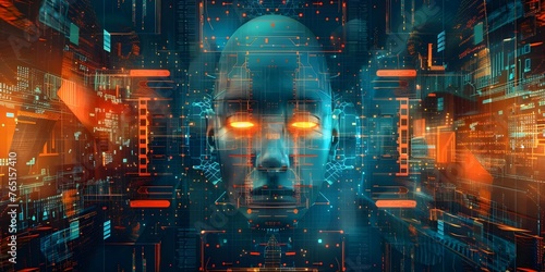 Digital artwork of a futuristic cyber government neural network not based on any actual person scene or pattern. Concept Abstract, Futuristic, Cyber, Government, Neural Network