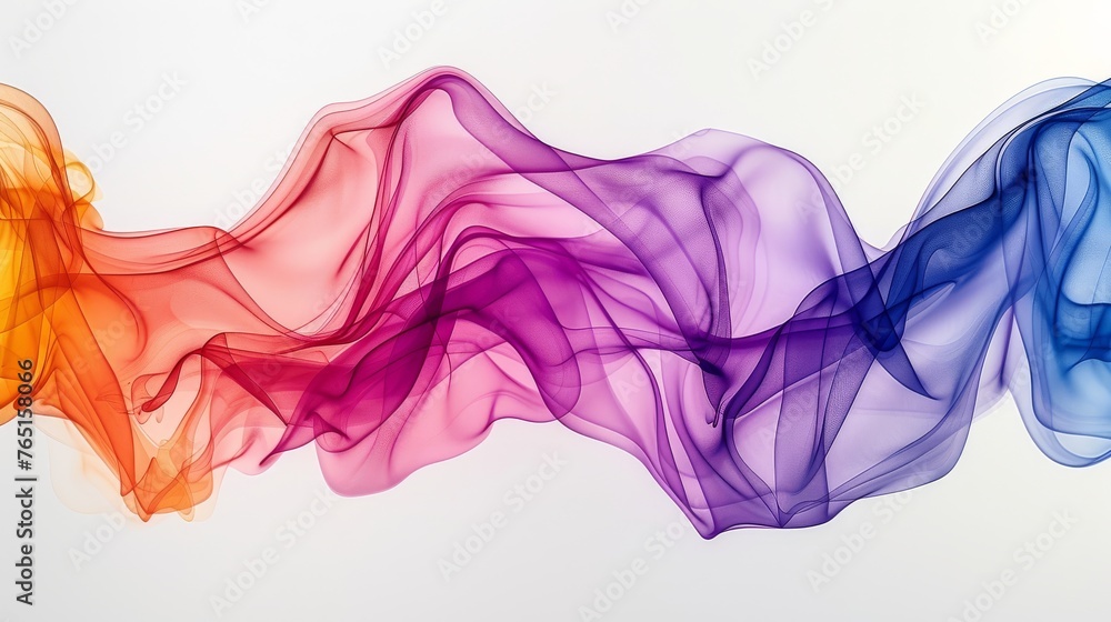 a multicolored wave of smoke is shown in the foreground of a white background that appears to be floating in the air.