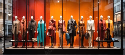 . Mannequins dressed in stylish clothes behind shop-window