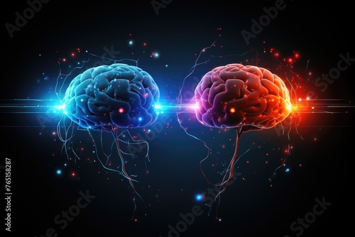 Two human brains with glowing connections  suitable for medical and technology concepts