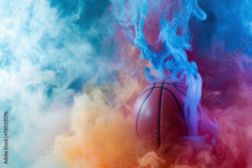 Basketball ball neon fog. Sport game. Generate Ai