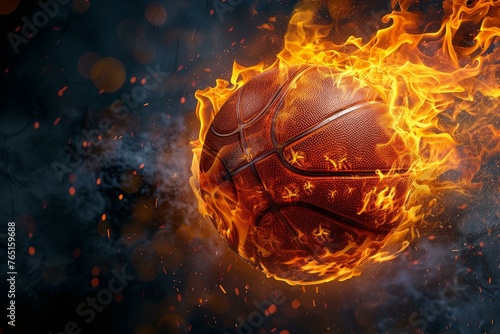 Basketball ball in fire. Sport play game. Generate Ai photo