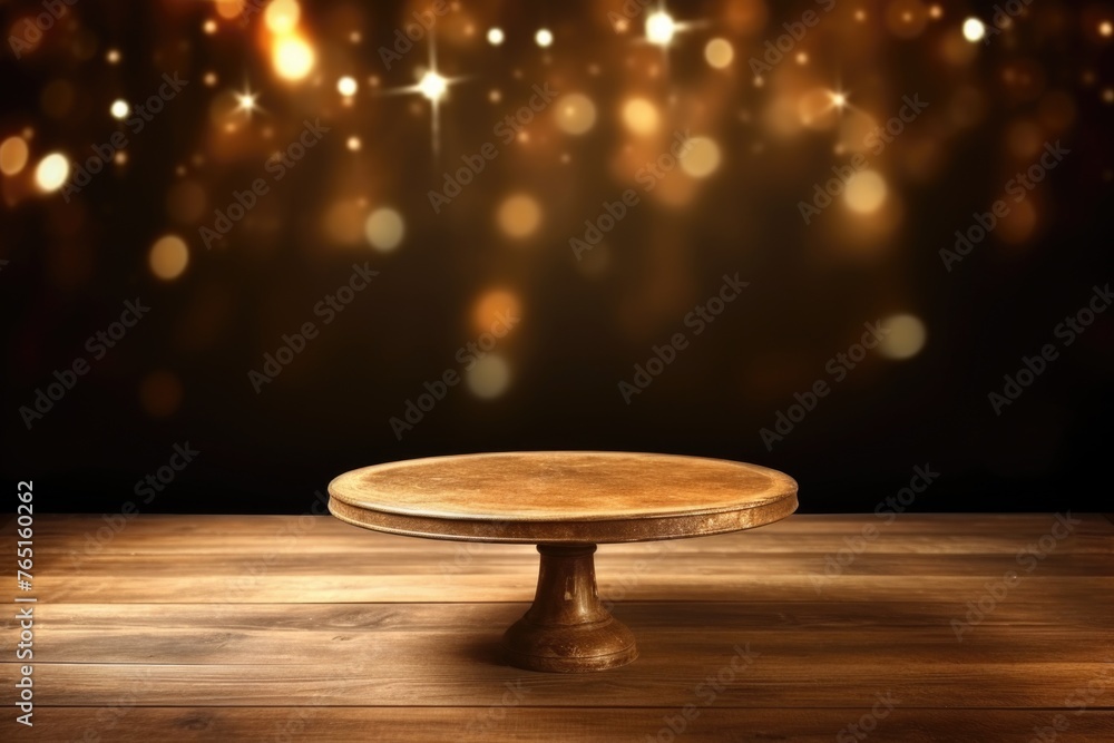A simple wooden table with a wooden plate on top A simple wooden table with a wooden plate on top
