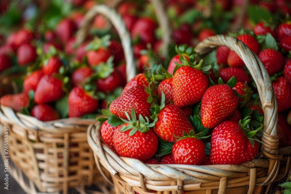 Basket fresh strawberries farm. Nature health. Generate Ai Basket fresh strawberries farm. Nature health. Generate Ai