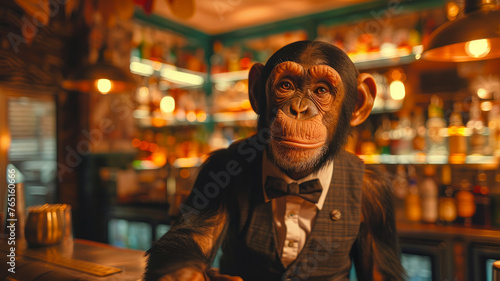 Chimpanzee dressed as a bartender.