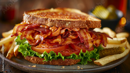 Bacon lettuce tomato sandwich on a plate