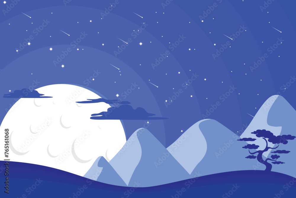 Obraz premium Vector Background Full Moon Landscape