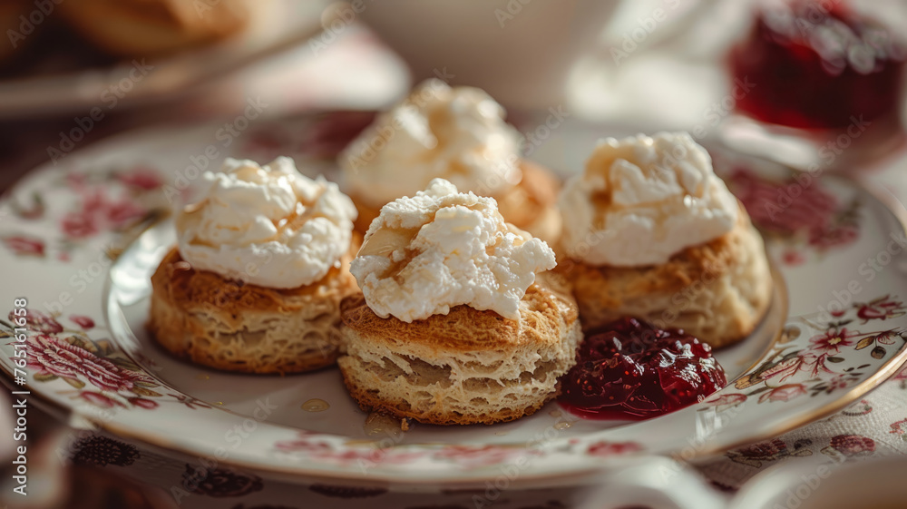 British scones with cream and jam