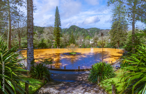 Immerse in the unique iron-rich waters of Parque Terra Nostra, Sao Miguel, a haven of thermal springs amidst the verdant Azorean gardens.