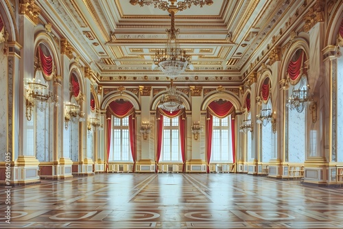 Vacant Majesty  An Empty Royal Palace Hall Radiating Elegance and Grandeur