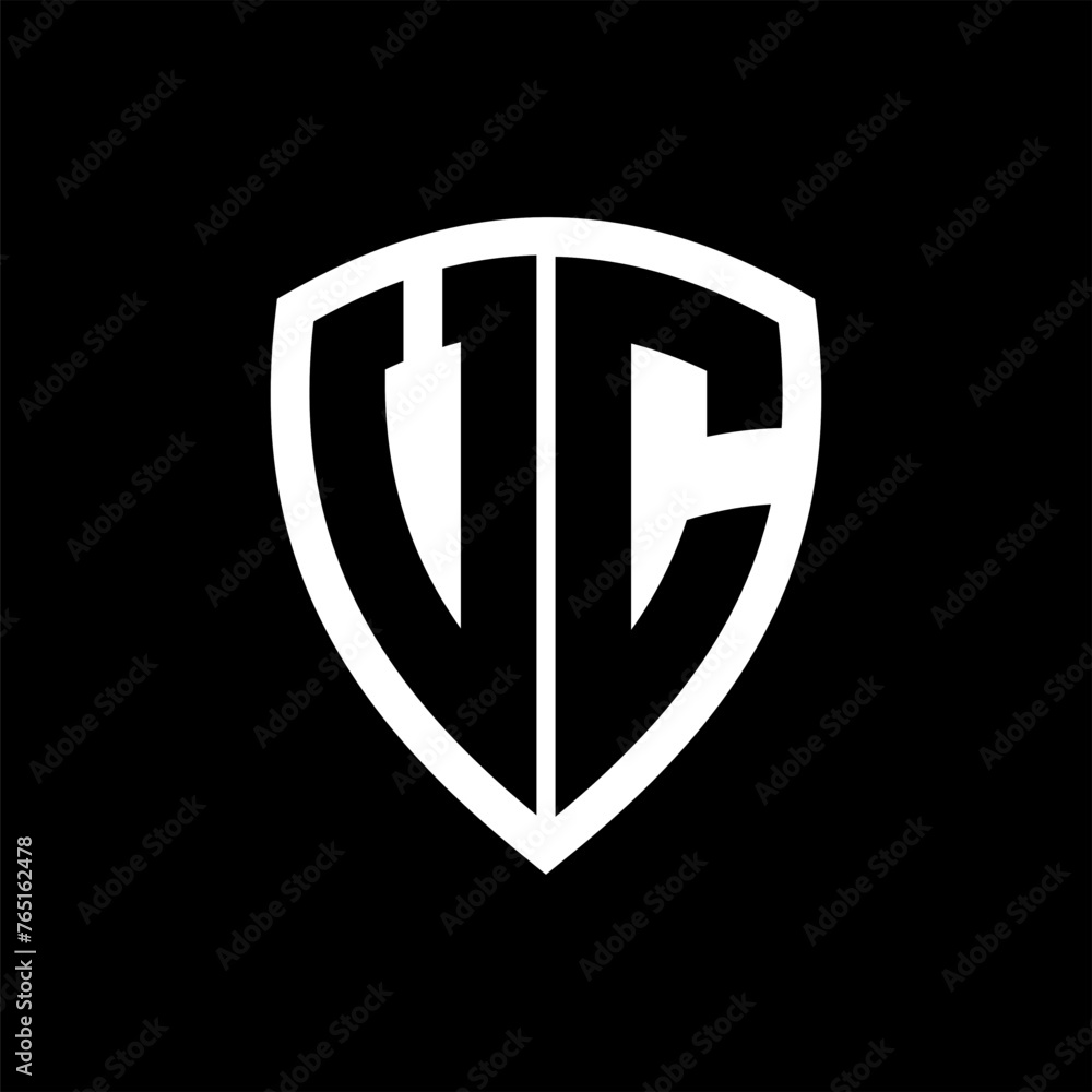 VC monogram logo with bold letters shield shape with black and white color design VC monogram logo with bold letters shield shape with black and white color design