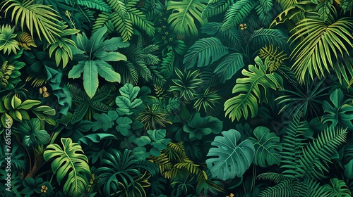 lush green tropical leaves, with a variety of shapes and textures.