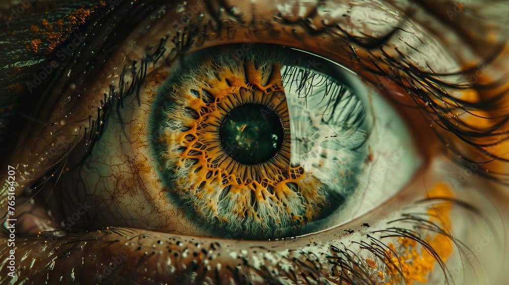 A zombie eye with a yellowish diseased iris.
Concept: A character in a video game or movie, advertising contact lenses or Halloween themed events.
