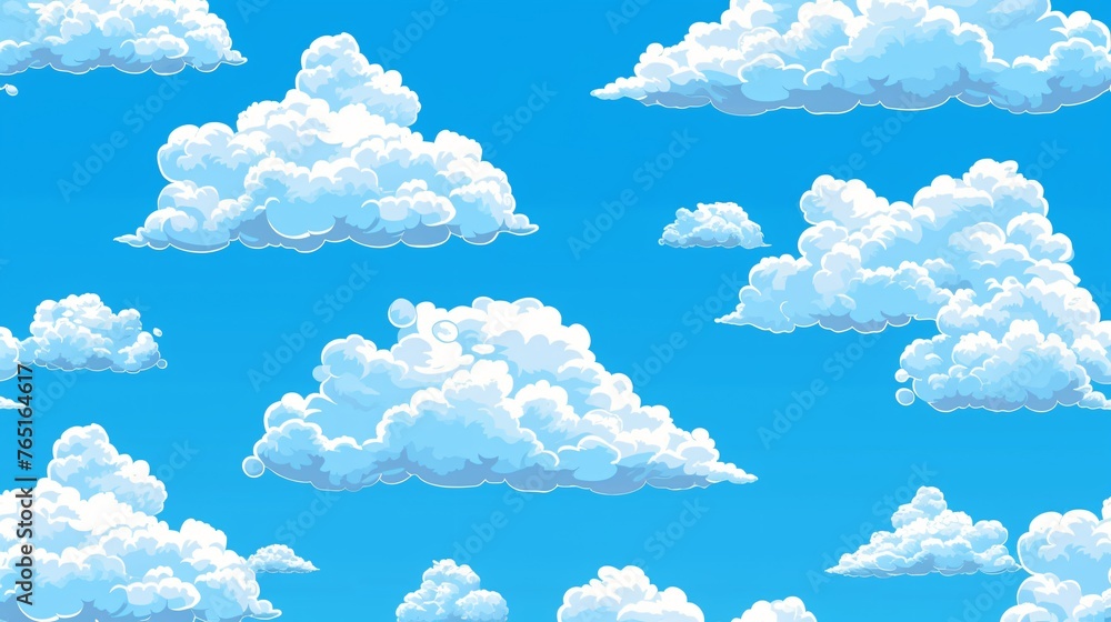 A beautiful day with fluffy white clouds dotting the bright blue sky.