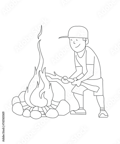 Camp coloring book page for kids 