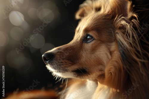 A detailed close-up of a dog's face with a blurred background. Perfect for pet-related designs